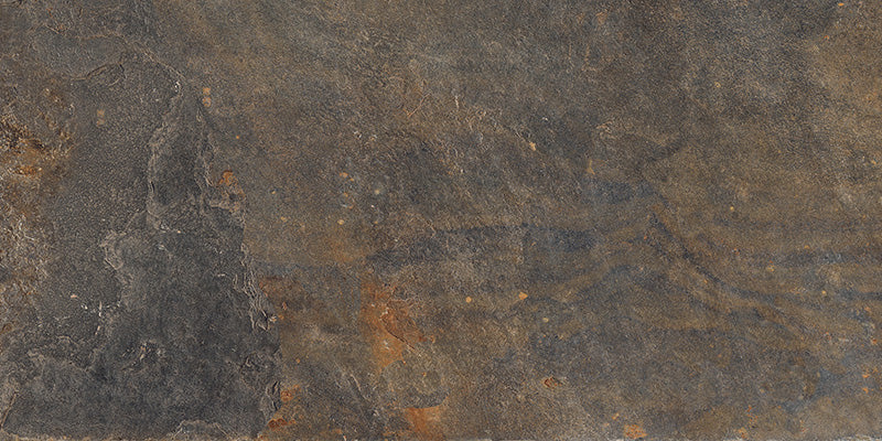 Dettaglio piastrella per pavimento e rivestimento in gres porcellanato effetto pietra ardesia. Collezione Ardesie di Ceramica Rondine, formato 30x60, Multicolor