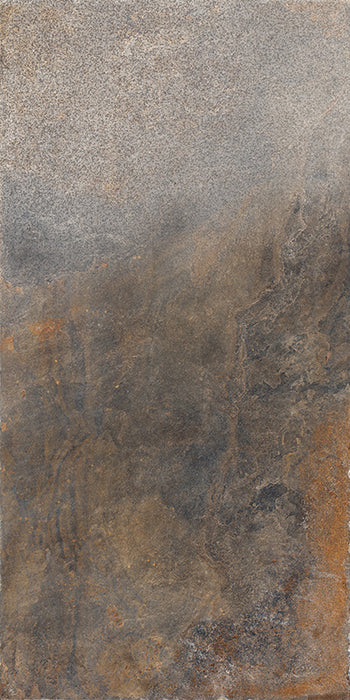 Dettaglio piastrella per pavimento e rivestimento in gres porcellanato effetto pietra ardesia. Collezione Ardesie di Ceramica Rondine, formato 60x120, Multicolor