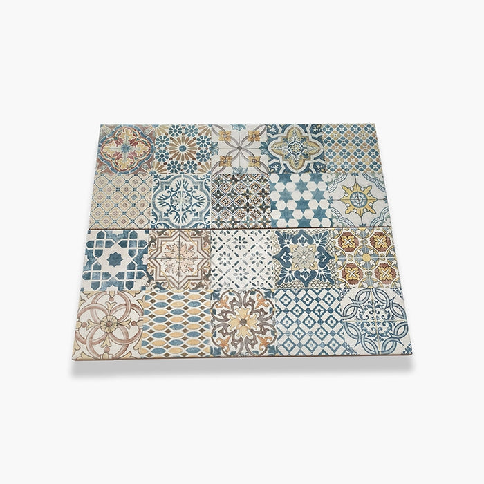 Dettaglio piastrella da rivestimento effetto cementine della collezione Madison di Paul & Co Ceramiche, formato 25x60, colore Multicolor