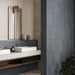 Dettaglio Bagno di lusso moderno da rivestimento in gres porcellanato serie Miniature Cera di Marca Corona, effetto mattoncino vellutato, formato 6x24, Colore Blu Notte
