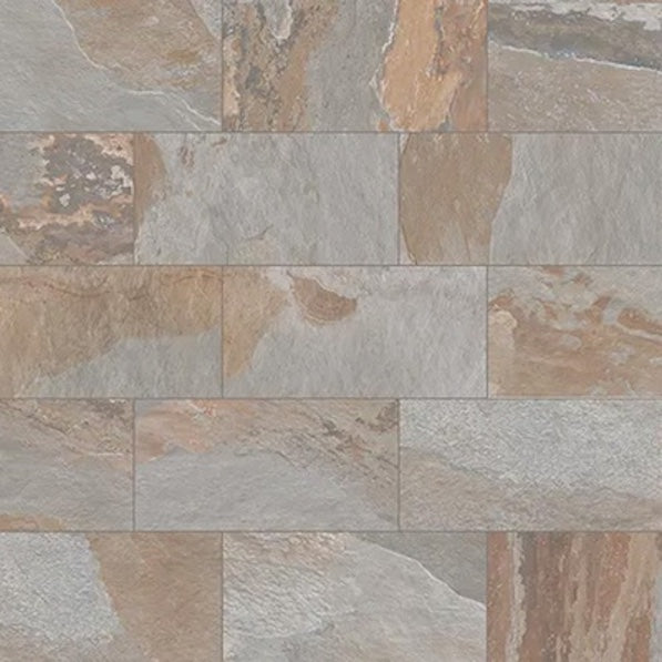 Dettaglio piastrelle in gres porcellanato effetto pietra. Midlake di ceramiche keope 22x45 colore Ardesia per esterni, outdoor