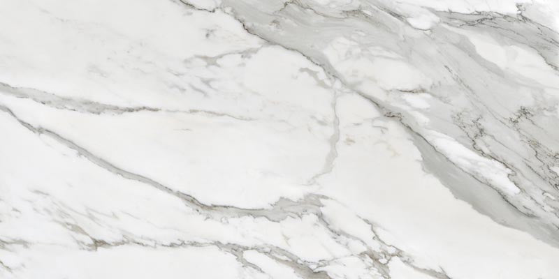 dettaglio piastrella per pavimento e rivestimento in gres porcellanato smaltato lucido effetto marmo della collezione Mito di Paul & Co Ceramiche, formato 60x120, colore Marmo bianco Borghini