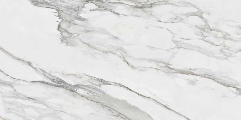 dettaglio piastrella per pavimento e rivestimento in gres porcellanato smaltato lucido effetto marmo della collezione Mito di Paul & Co Ceramiche, formato 60x120, colore Marmo bianco Borghini