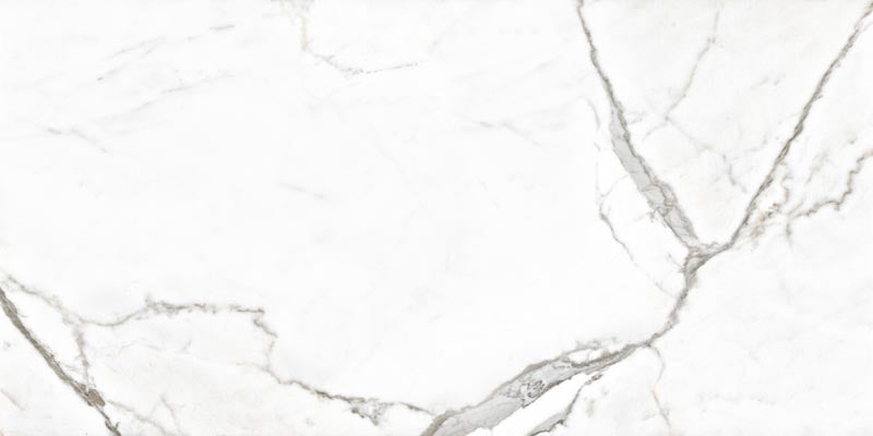 dettaglio piastrella per pavimento e rivestimento in gres porcellanato smaltato lucido effetto marmo della collezione Mito di Paul & Co Ceramiche, formato 60x120, colore Marmo bianco Statuario