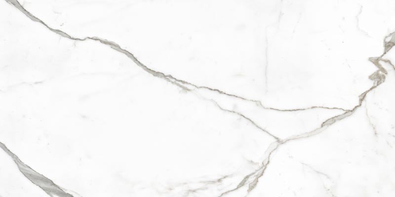 dettaglio piastrella per pavimento e rivestimento in gres porcellanato smaltato lucido effetto marmo della collezione Mito di Paul & Co Ceramiche, formato 60x120, colore Marmo bianco Statuario