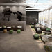 ambienta moderno e sofisticato: lounge hotel con pavimento in gres porcellanato effetto cemento nel formato 60x120 R9, colore Moka.