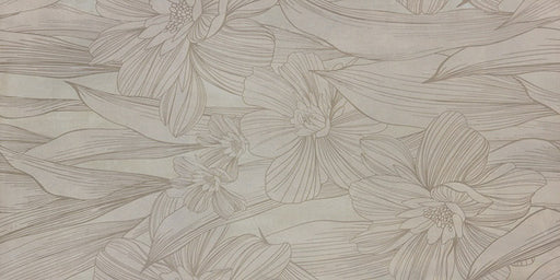 dettaglio piastrella da rivestimento in gres porcellanato smaltato opaco effetto cemento DECORATO FLOREALE con dettagli tono su tono della collezione More! di Paul & Co Ceramiche, formato 60x120, colore Precious Ivory