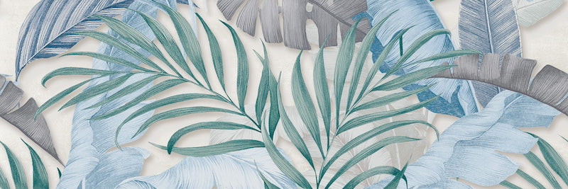 Dettaglio piastrella da rivestimento effetto carta da parati con decoro floreale multicolore della collezione More Plus di Paul & Co Ceramiche, formato 25x75 rettificato, colore Forest Ice