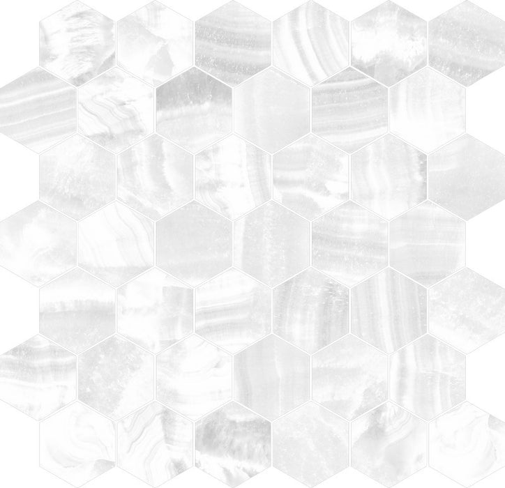 Dettaglio Mosaico su rete esagonale Prestige Onyx White di Dhoorse