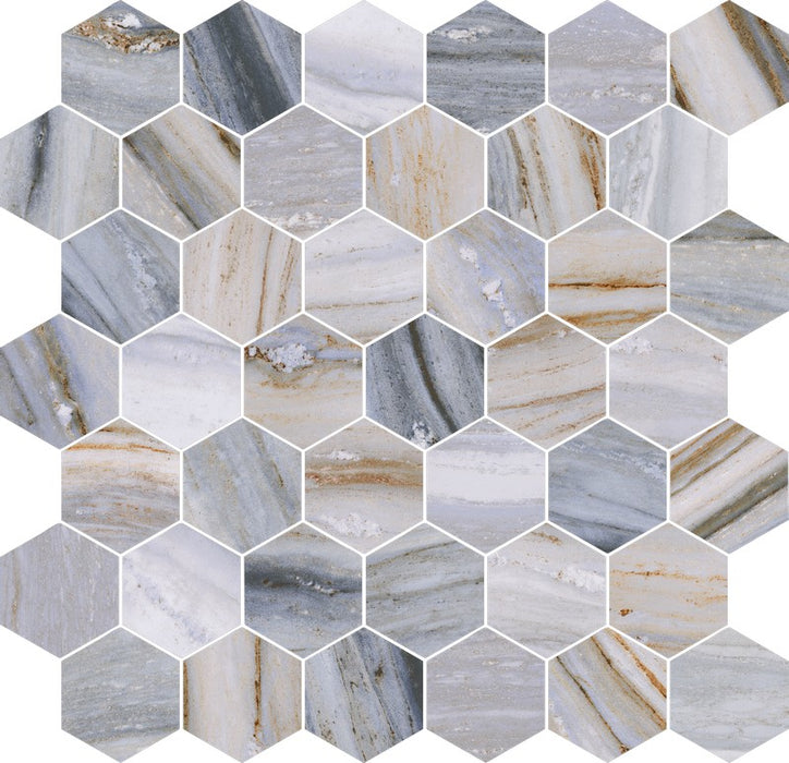 Dettaglio Mosaico su rete esagonale Prestige New Palissandro di Dhoorse