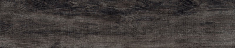 Dettaglio piastrella da pavimento in gres porcellanato effetto legno anticato, serie Greenwood di Ceramica Rondine, colore Nero 24x120 