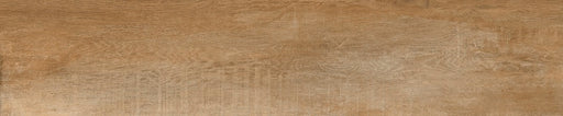 Dettaglio piastrella da pavimento in gres porcellanato effetto legno anticato, serie Greenwood di Ceramica Rondine, colore Noce 24x120 