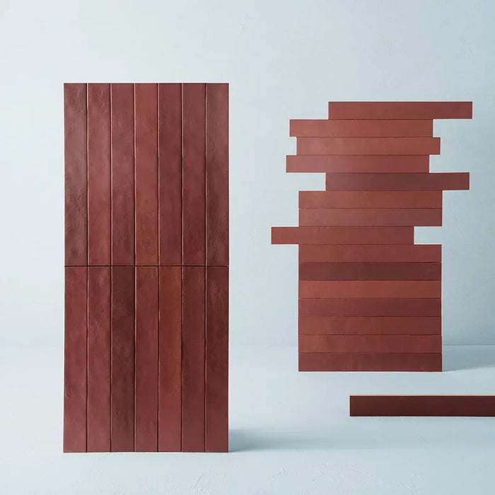 Piastrelle Gres Neo Warm Red 4.6x37.5 Eccentrico, effetto mattoncino opaco.
