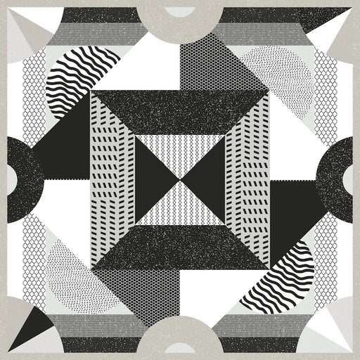 Piastrella per pavimenti e rivestimenti in gres porcellanato effetto cementina contemporanea, formato 120x120 cm, colore nero e bianco, One Decoro 01 di 41zero42