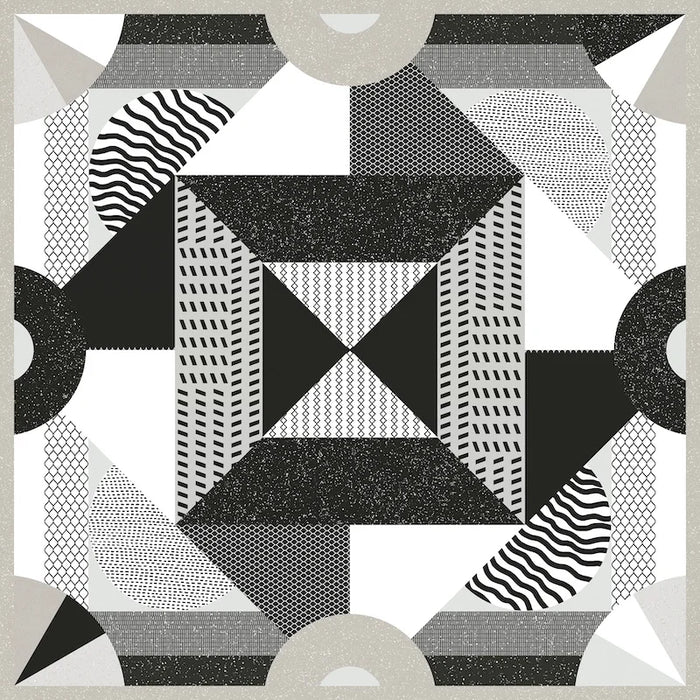 Piastrella per pavimenti e rivestimenti in gres porcellanato effetto cementina contemporanea, formato 120x120 cm, colore nero e bianco, One Decoro 01 di 41zero42