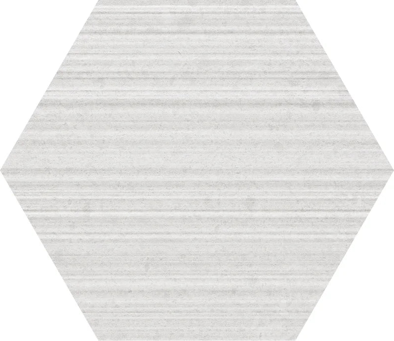 Piastrella per rivestimenti in gres porcellanato effetto pietra rigata, formato esagonale 22.5x19.5 cm, colore Avorio, Otto Bianco Esagona Mix di 41zero42