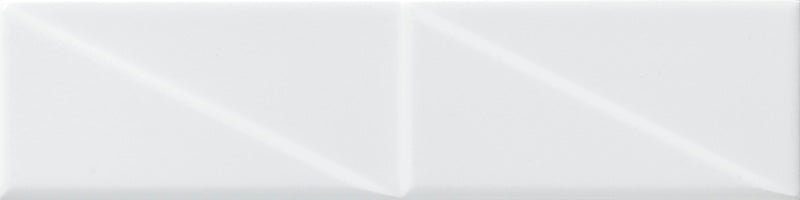 Dettaglio piastrella da rivestimento effetto mattoncino Opaco 7,5x30, con decoro geometrico a rilievo, colore Matt White, collezione Outfit di ceramica Settecento