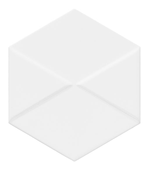 Dettaglio piastrella da rivestimento in formato esagonale Lucido 15x18, con decoro geometrico a rilievo, colore Bright White, collezione Outfit di ceramica Settecento