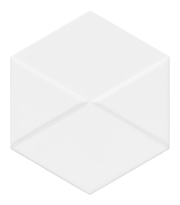 Dettaglio piastrella da rivestimento in formato esagonale Lucido 15x18, con decoro geometrico a rilievo, colore Bright White, collezione Outfit di ceramica Settecento