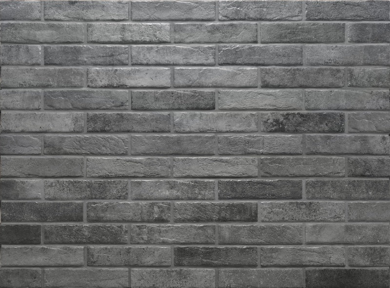 Dettaglio piastrella per pavimento e rivestimento in gres porcellanato effetto mattoncino opaco 6x25 cm della collezione Recovery Stone, colore Grey di Ceramica Rondine