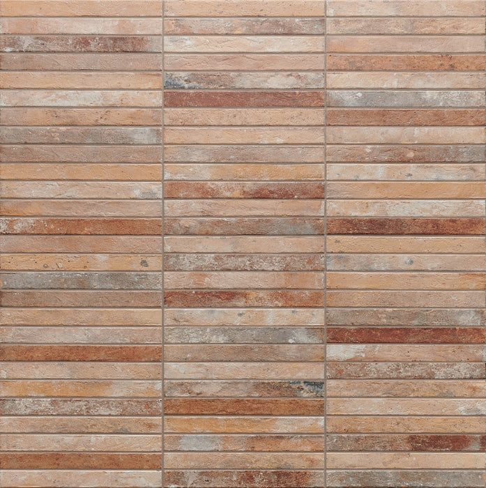 Dettaglio piastrella per pavimento e rivestimento in gres porcellanato effetto mattoncino opaco 4.8x45 cm della collezione Nolita, colore Multicolor di Ceramica Rondine