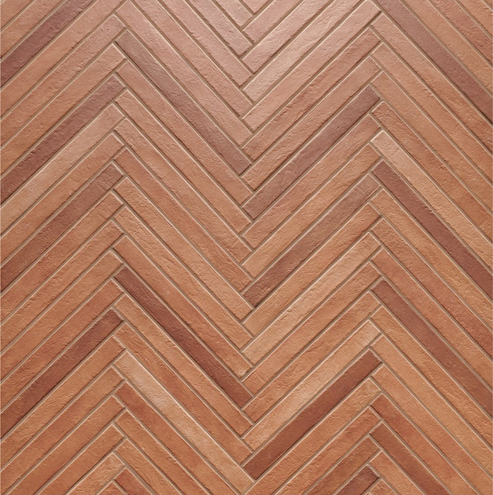 Dettaglio piastrella per pavimento e rivestimento in gres porcellanato effetto mattoncino opaco 4.8x45 cm della collezione Nolita, colore Cotto di Ceramica Rondine