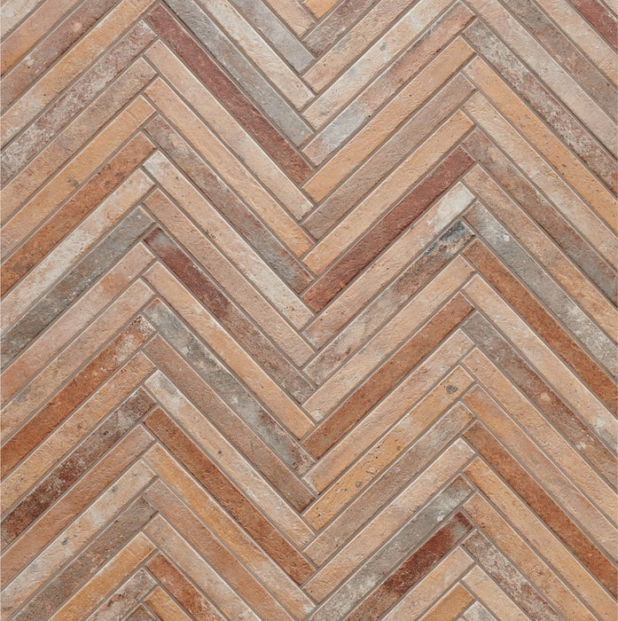 Dettaglio piastrella per pavimento e rivestimento in gres porcellanato effetto mattoncino opaco 4.8x45 cm della collezione Nolita, colore Multicolor di Ceramica Rondine