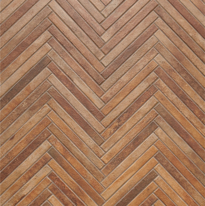 Dettaglio piastrella per pavimento e rivestimento in gres porcellanato effetto mattoncino opaco 4.8x45 cm della collezione Nolita, colore Sunset di Ceramica Rondine