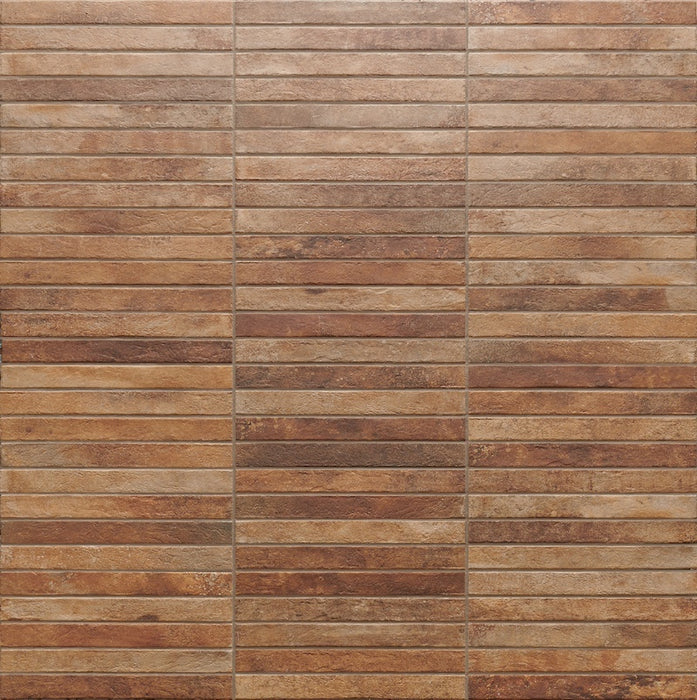 Dettaglio piastrella per pavimento e rivestimento in gres porcellanato effetto mattoncino opaco 4.8x45 cm della collezione Nolita, colore Sunset di Ceramica Rondine