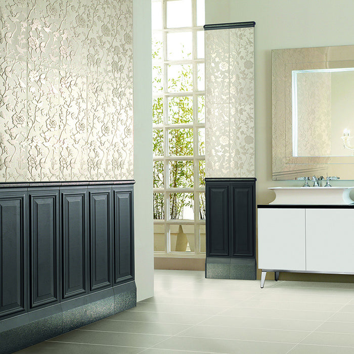 Dettaglio piastrella per rivestimento in gres porcellanato effetto boiserie 24x72 cm, collezione Park Avenue di Ceramica Settecento, colore Black