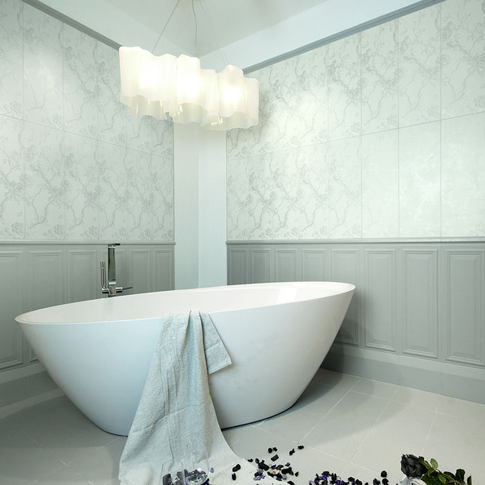 Dettaglio piastrella per rivestimento in gres porcellanato effetto boiserie 24x72 cm, collezione Park Avenue di Ceramica Settecento, colore Pearl