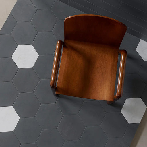 Piastrella gres Quadra Ardesia 22x25 cm Eccentrico, effetto cemento esagonale opaco.