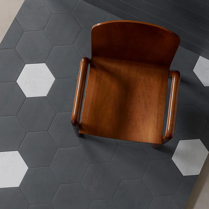 Piastrella gres Quadra Ardesia 22x25 cm Eccentrico, effetto cemento esagonale opaco.