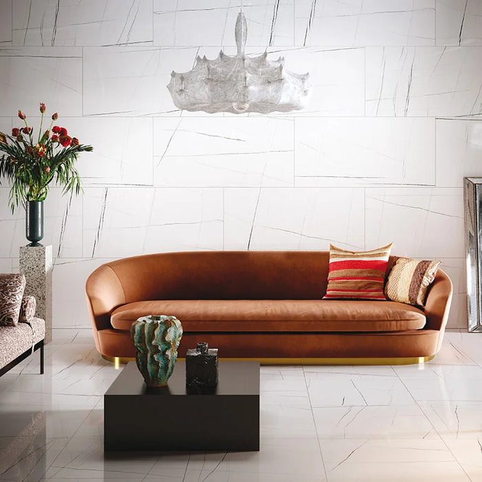 Dettaglio piastrella in gres porcellanato effetto marmo della collezione Reverse di Ceramica Settecento, colore Crystal 60x120