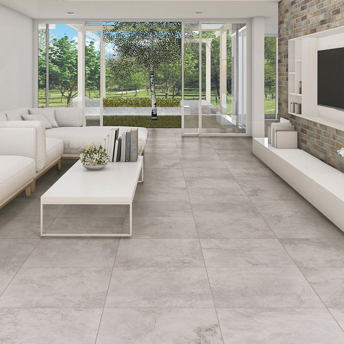 Dettaglio piastrella per pavimento e rivestimento in gres porcellanato effetto pietra ardesia. Collezione Ardesie di Ceramica Rondine, formato 60x120, White