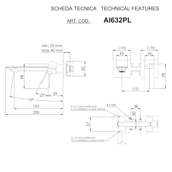 Ambition - Miscelatore lavabo a incasso su piastra doppia