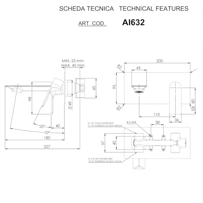 scheda tecnica del miscelatore a incasso della serie Ambition di Daniel rubinetterie