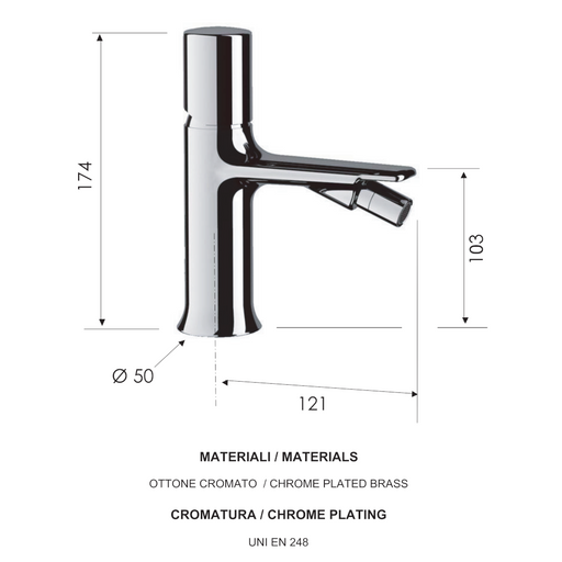 SCHEDA TECNICA MISCELATORE PER BIDET SENZA SCARICO DELLA SERIE FUSION DI DANIEL RUBINETTERIE 