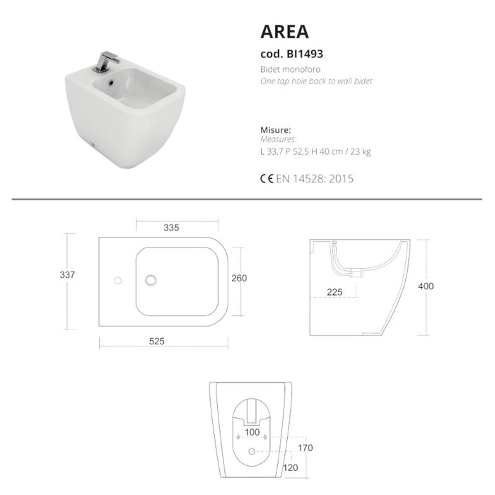 scheda tecnica bidet monoforo a terra della serie Area di opera sanitari