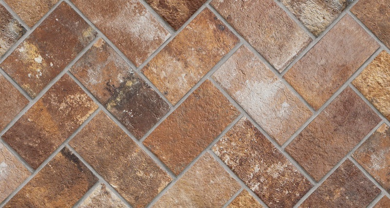 Dettaglio piastrella per pavimento e rivestimento in gres porcellanato effetto mattoncino Opaco 13x25 cm della collezione London, colore Sunset di Ceramica Rondine