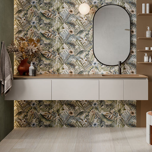 Rivestimento ceramico 33x100 cm della collezione Ludostone, colore Oasi Sahara di Ceramica Rondine.