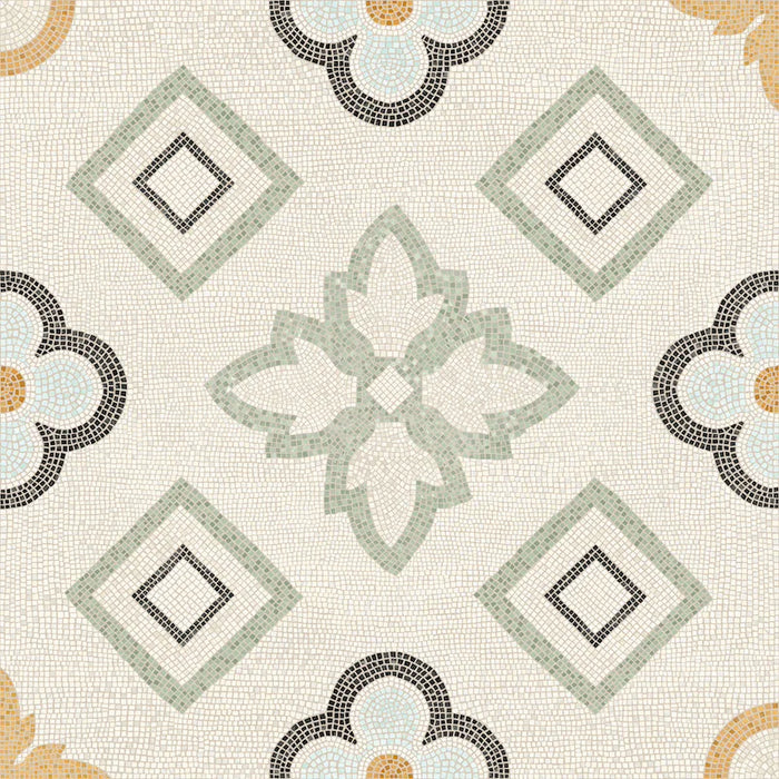 Piastrella per rivestimenti in gres porcellanato effetto mosaico, formato 120x120 cm, colore avorio, verde e nero, Two Decoro 02 di 41zero42