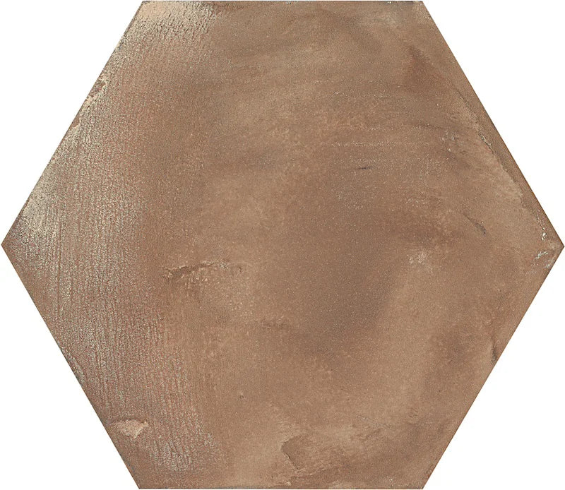 Dettaglio Piastrella da pavimento e rivestimento in gres porcellanato serie Terra di Marca Corona, effetto cotto, formato esagonale 25x21.6 cm, Colore Rosso Esagona