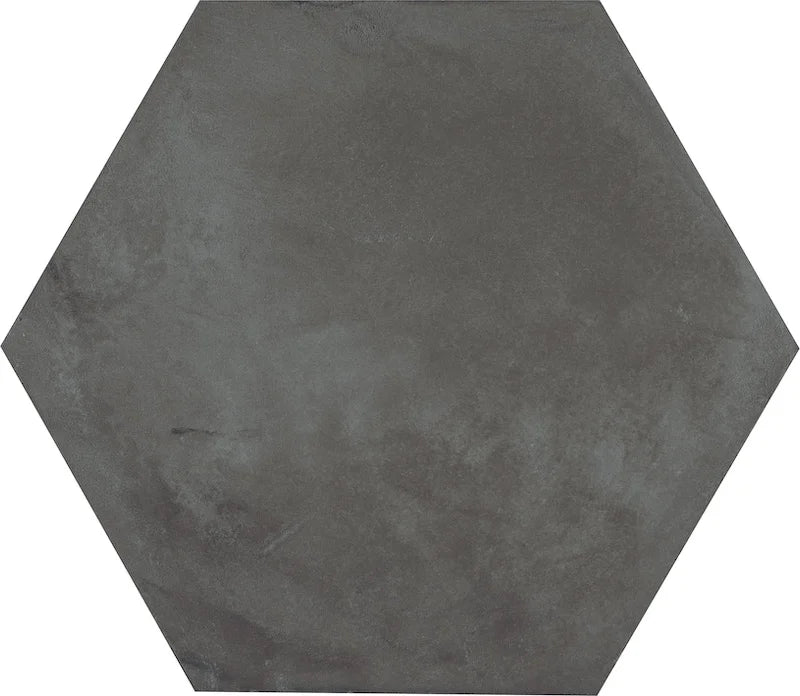 Dettaglio Piastrella da pavimento e rivestimento in gres porcellanato serie Terra di Marca Corona, effetto cotto, formato esagonale 25x21.6 cm, Colore Nero Esagona
