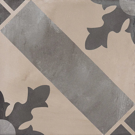 Dettaglio Piastrella da pavimento e rivestimento in gres porcellanato serie Terra di Marca Corona, effetto cementine, formato 20x20 cm, Colore Cardinale Freddo