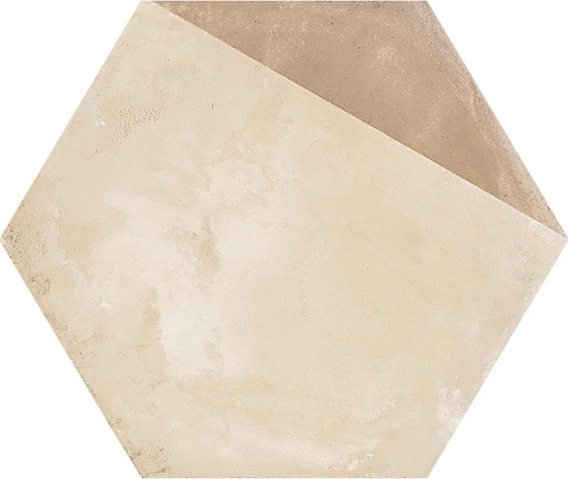 Dettaglio Piastrella da pavimento e rivestimento in gres porcellanato serie Terra di Marca Corona, effetto cementine, formato esagonale 25x21.6 cm, Colore Porzione Calda Esagona