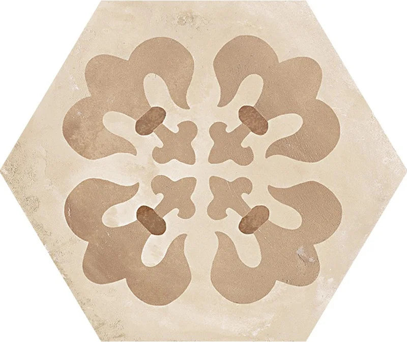 Dettaglio Piastrella da pavimento e rivestimento in gres porcellanato serie Terra di Marca Corona, effetto cementine, formato esagonale 25x21.6 cm, Colore Giglio Caldo Esagona