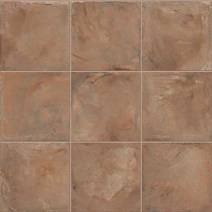 Dettaglio Piastrella da pavimento e rivestimento in gres porcellanato serie Terra di Marca Corona, effetto cotto, formato 20x20 cm, Colore Rosso