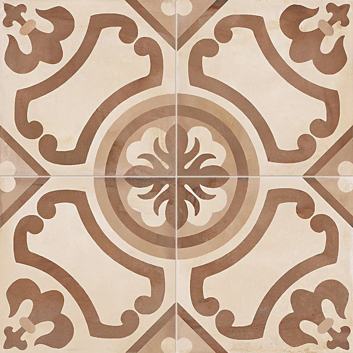 Dettaglio Piastrella da pavimento e rivestimento in gres porcellanato serie Terra di Marca Corona, effetto cementine, formato 20x20 cm, Colore Giglio Caldo