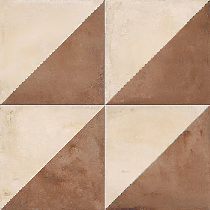 Dettaglio Piastrella da pavimento e rivestimento in gres porcellanato serie Terra di Marca Corona, effetto cementine, formato 20x20 cm, Colore Triangolo Caldo